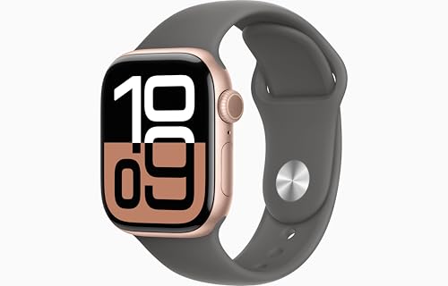 Apple Watch Series 10 [GPS, 46mm] - Rose Gold Aluminum Case with Stone Gray Sport Band, S/M (Renewed Premium)