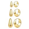 BESTEEL Juego de 3 pares de aretes de aro chapados en oro de 14 quilates para mujer, aretes gruesos chapados en plata, hipoalergénicos, pequeños, ligeros, pequeños, gruesos, modernos para múltiples