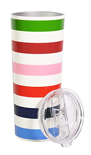 kate spade new york Cute Stainless Steel Mug, 24 Ounce Travel Tumbler, Double Wall Insulated Cup with Lid, Adventure Stripe