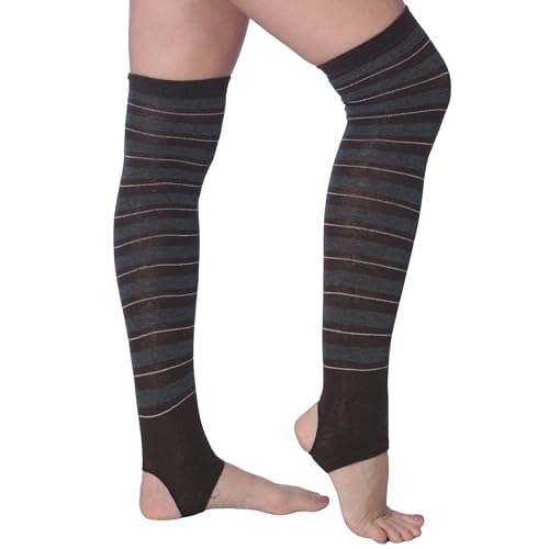 Tipi Toe Women Stirrup Striped Socks - Lightweight Girl's Toeless Socks Over the Knee - Stretchable Women's Stockings Workout socks, TL04-BRWN-T1