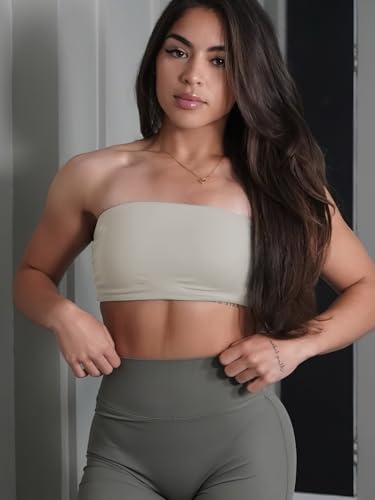 Image of YEOREO Strapless Bandeau Sports Bra for Workout Seamless Tube Top Gym Padded Wireless Bra