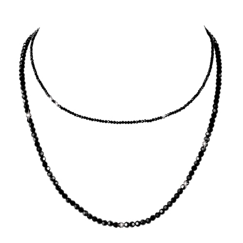 Black Tourmaline Choker Necklace for Women Layered Adjustable Goth Gothic Beaded Crystal Necklaces