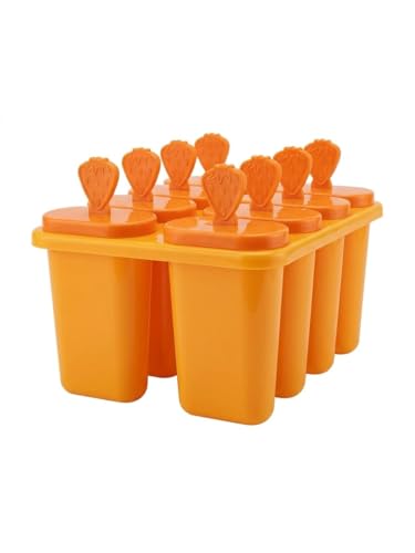 Image of BPA Free Ice Lolly and Kulfi Maker Set of 8 Reusable Popsicle Moulds Food Grade Plastic Ice Cream Popsicle Maker for Home Kitchen Multicolor (Orange)