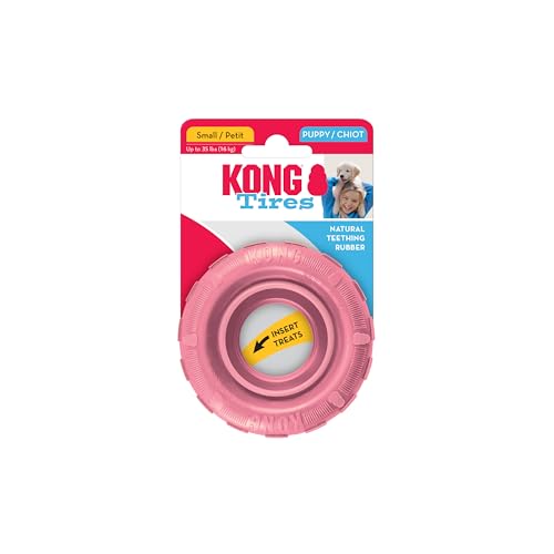 KONG Puppy Tires - Kauspielzeug aus Naturkautschuk - Befüllbares Hundespielzeug für Leckerlis & Snacks - Für Kleine Welpen