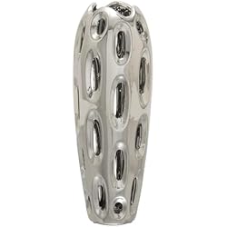 Estanterias Contemporaneas Deco 79 Florero de Dolomita Contemporáne Ideal para estantes, decoración de Mesa, estantería, Chimenea, Entrada, Cerámica, Plateado, 6´´ x 16´´