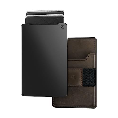 Groove Life Groove Magnetic Thumb Swipe Magsafe Wallet Gun Metal/Brown Leather Go Mens Minimalist Aluminum Credit Card Holder with RFID Blocking Genuine Leather Attachment Lifetime Coverage