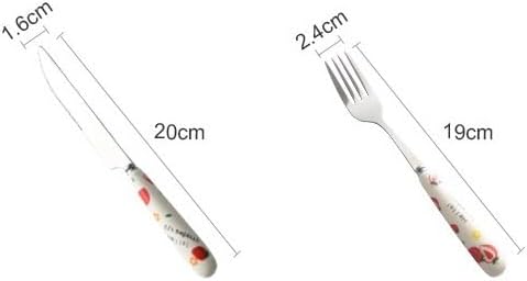 Flatware Silverware Set, 4/16/24/32/40/48pcs Cartoon Cute Spoons Creative Ceramic Handle Knife Fork Spoon Household Stainless Steel Tableware Strawberry, Tableware Cutlery Set(16 Piece set fo