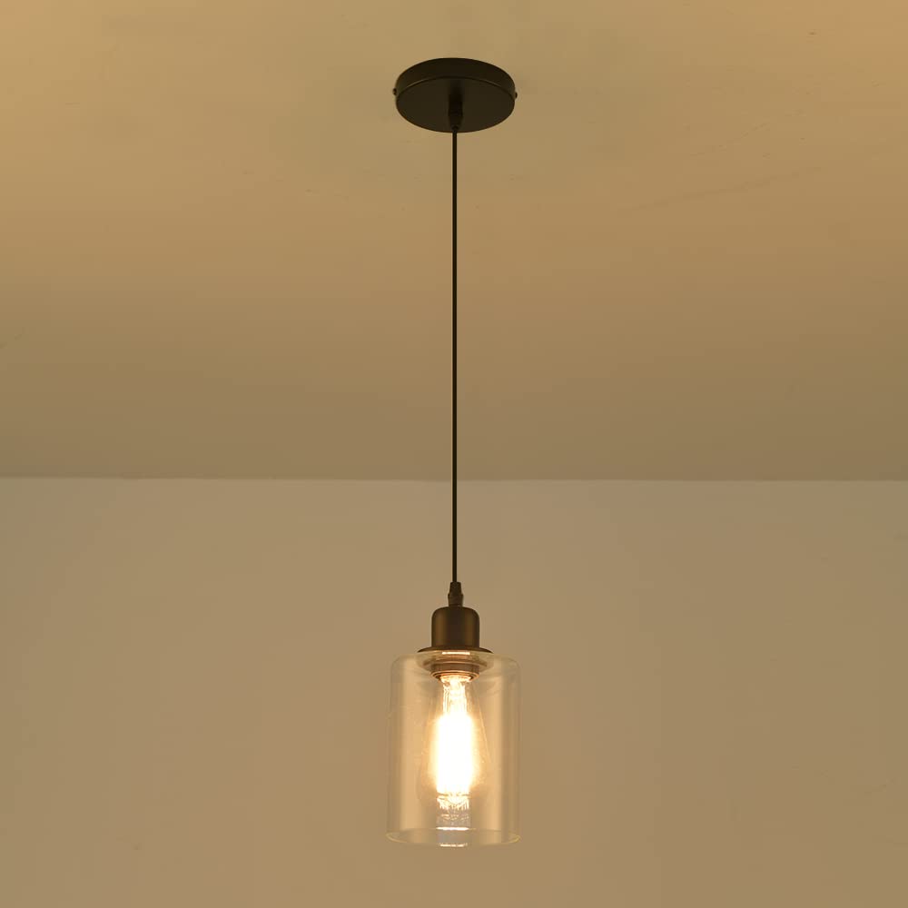 YANSUN 4-Light Matte Black Modern Island Pendant Light Fixtures, Linear Chandelier Hanging Light With Clear Glass Shade