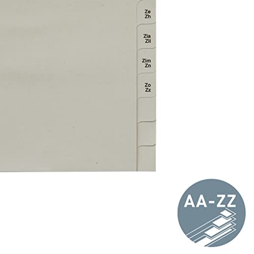 Leitz Register, Trennblätter mit Taben und alphabetischem Aufdruck A-Z für 75 Ordner, Halbe Höhe und Überbreite, Grau, 100% recyceltes Papier, Blauer Engel Siegel, 13510085