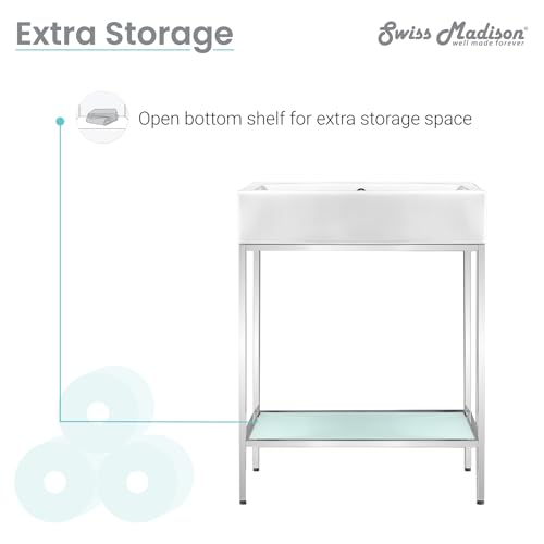 Image of Swiss Madison Pierre 24 Single, Freestanding, Open Shelf, Chrome Metal Frame Bathroom Vanity