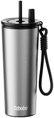 24oz Stainless Steel Insulated Water Bottle Wtih Straw And Lid,Travel Coffee Tumbler For Cold 6H Hot 12H,Insulated Tumblers For Men Women Coffee Cup Used For Travel School Daily Sports(Silver)