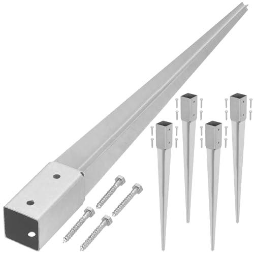 KOTARBAU® Set de 4 Unidades Soporte Poste Madera - Acero Galvanizado - 60 cm - Plata - Soporte para Clavar en Tierra - 46 x 46 mm - Piqueta para Poste - con Punta - Resistente a la Corrosión
