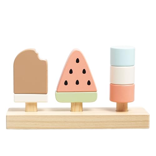 Image of Pearhead Wooden Stacking Toy – Ice Cream Mix & Match Pretend Play Food, FSC-Certified, Montessori Toy Develops Fine Motor Skills & Hand-Eye Coordination, Boys and Girls, 1 Year Old+