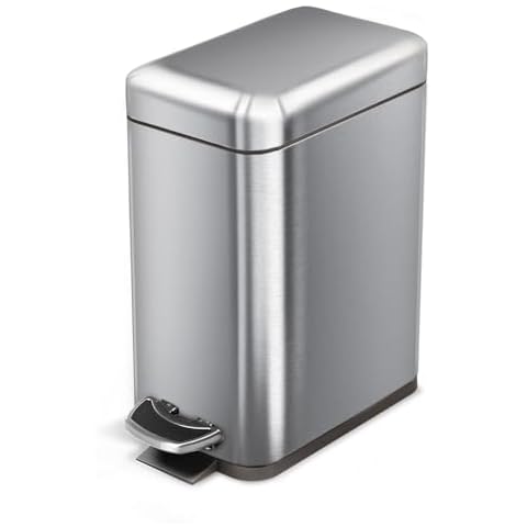 Home Zone Living 1.3 Gallon Bathroom Trash Can with a Lid, Stainless Steel Wastebasket with Slim Shape and Step Pedal for Home and Office, 5 Liter Capacity, Silver Cover