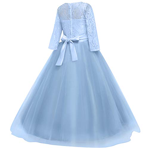 Image of Girls Flower Vintage Floral Lace 3 /4 Sleeves Floor Length Dress Wedding Party Evening Formal Pegeant Dance Gown