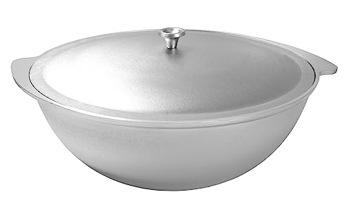 Cast Aluminum Asian Cauldron with Lid Aluminum Kazan, Dutch Oven Pot, Camping Cookware Kitchen Pot, Oven Safe Caldero, Gray (12.7-qt (12 L))