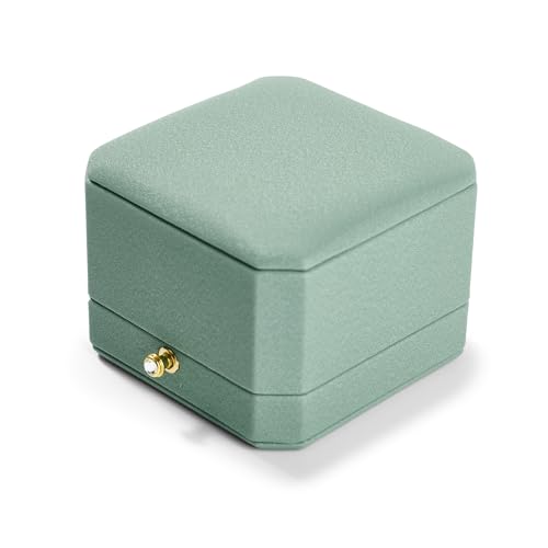 2Slots Leather Ring Box Jewelry Gift Box Mirofiber Interior Wedding Ring Case for Birthday, Proposal, Engagement, Wedding, Valentine's Day (Green)