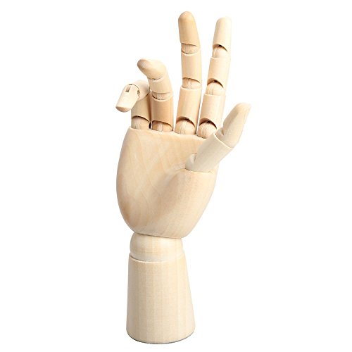 Tescogo Wood Artist Drawing Manikin Articulated Mannequin with Wooden Flexible Fingers 7" Right
