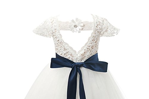 Miama Ivory Lace Tulle Cap Sleeves Wedding Flower Girl Dress Junior Bridesmaid Dress #TOP3