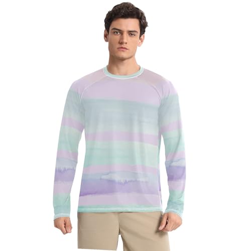 Watercolor Stripes Shirts Summer UPF 50+ Loose Crew Neck Long Sleeve Long Sleeve Sun Protection UPF 50+ Outdoors