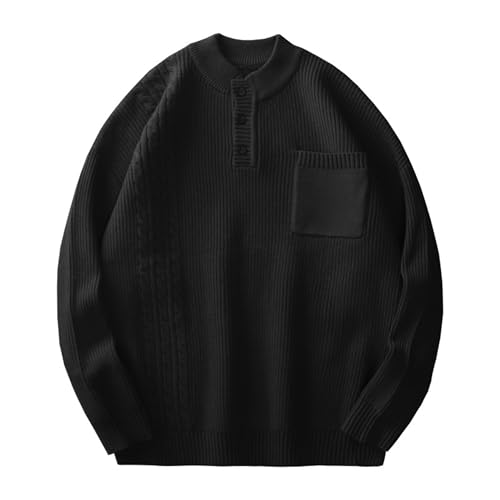 DAIMIDY Men's Henley Knit Sweater Long Sleeve 3-Button Casual Pocket Pullover Sweaters