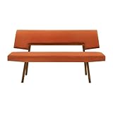 Armen Living Channell Wood Dining Bench in Walnut Finish with Orange Fabric