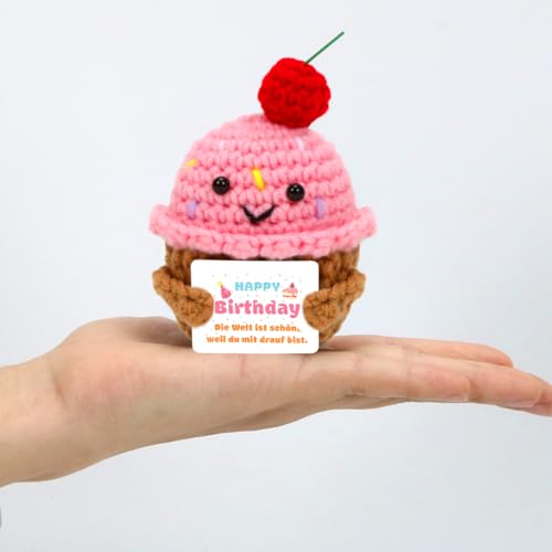 Pocket Hug Positive Cupcake,Kreative Positive Handgestrickt Geschenk,Cupcake Glücksbringer Geschenke,Emotional Support Geburtstagsgeschenk für Freunde Kollegen Familie Freundin,Spielzeug