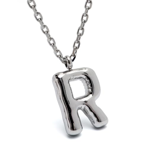 イニシャルネックレス アルファベットネックレス バルーン シルバー レディース メタル 風船 ペンダント ステンレス あずきチェーン ぷっくり 頭文字 小さめ 金属アレルギー対応(R、45cm)