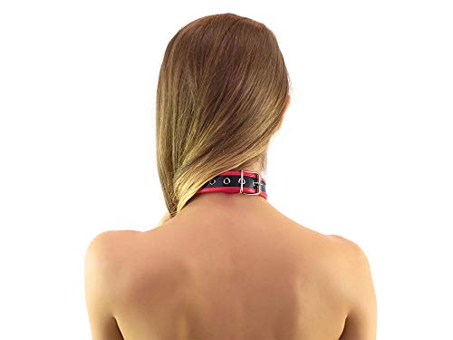 Halsfessel mit Ring der O schwarz rot Slave Halsband schmal Bondage Leder Style (rot-schwarz)
