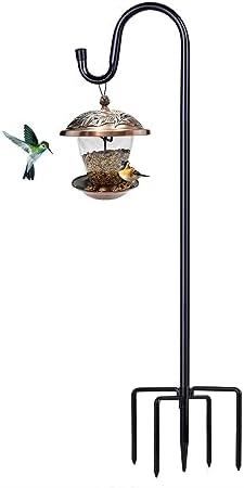 metal bird feeder pole that will transform your backyard experience 4 ToyHotels Shepherd Hooks for Outdoor, 1 Pack 62 Inch Bird Feeder Pole with 5 Prongs Base for Hanging Lantern, Hummingbird Feeder, Lightweight Plant, Shepherds Hook for Bird Feeders for Outside