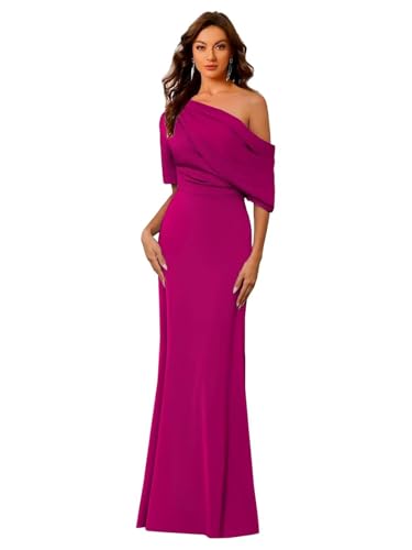 Image of Mermaid Satin Mother of The Bride Dresses for Women Elegant One Shoulder Ruffle Long Formal Evening Gown