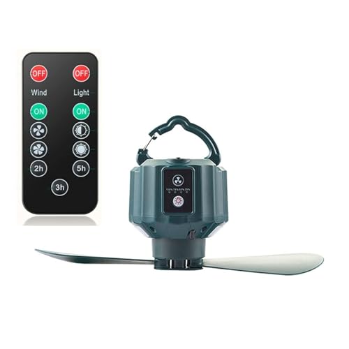 Rudiaoa Ventilador de techo recargable con control remoto de 5200/10400 mAh, 3 engranajes, con lámpara LED para el hogar y exteriores