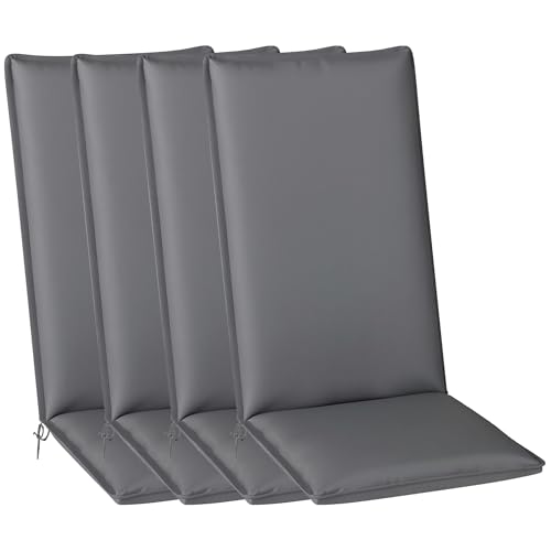 Outsunny Lot de 4 Coussins de Chaise d'extérieur Galette de Chaise à Dossier Haut Attaches et Bande réglable Tissu Teint en Fil Anti-décoloration UPF50+...