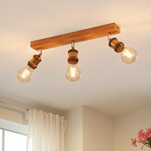 LVWIT Retro Lámpara de techo,3 Way Wood Lámparas de Techo de Cocina,Dormitorio Luces de Techo E27,Lámpara de Techo de oro Ajustable,Luces de la Sala de Estar (SIN Bombillas)