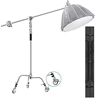 EACHSHOT C Stand Metal with Bag Wheel Max 10.8ft/330cm with 106cm Holding Arm 2 Pieces Grip Head for Godox AD400 Pro AD600 Pro AD600BM Aputure 120D 300D II for Photography Studio Video Monolight