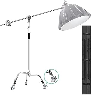 EACHSHOT C Stand Metal with Bag Wheel Max 10.8ft/330cm with 106cm Holding Arm 2 Pieces Grip Head for Godox AD400 Pro AD600 Pro AD600BM Aputure 120D 300D II for Photography Studio Video Monolight