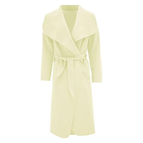 Hina Fashion Women Ladies Italian Waterfall Belted Long Sleeve Coat Jacket Top (One Size Fits 8-16, Cream) Cover