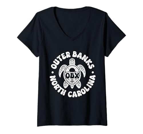 Mujer Outer Banks Carolina del Norte Sea Turtle Surf Souvenir Camiseta Cuello V