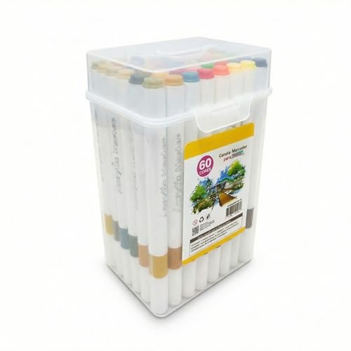 Canetinha para Colorir Kit Estojo 24 a 120 Cores de Canetas Escolar Marcador Coloridas Permanente para Desenho Escolar e Profissional (60 CORES)