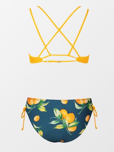 Image of CUPSHE Women Swimsuit Bikini Set Two Piece Bathing Suit Criss Cross Back Strappy Side with Double Spaghetti Straps
