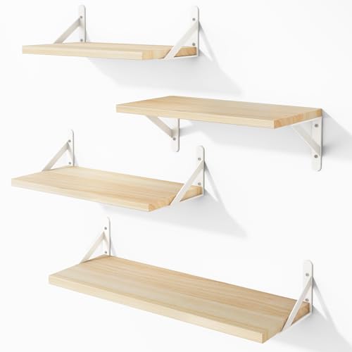 YGEOMER Floating Shelves for Wall, Different Sizes Natural Wood Wall Shelves for Living Room,...