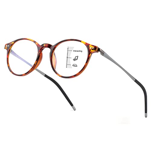 Exquisite Round Ultralight Progressive Multifocus Reading Glasses Women Men Durable Blue Light Blocking Anti EyeStrain/UV Multifocal Readers Spring Hinge?Mid-Near Range 3ft,Top is Not 0?2.0 Tortoise