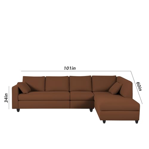 Image of Florian RHS 6 Seater L Shape Sofa Set for Living Room (Brown Fabric) Premium Fabric Sofa