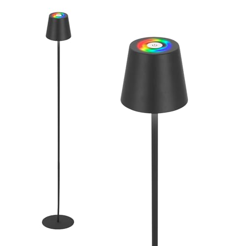 BRILONER - Lampada da terra LED RGBW senza fili con touch, dimmerabile all'infinito, batteria ricaricabile e sorgente luminosa intercambiabile, altezza 133 cm, nero