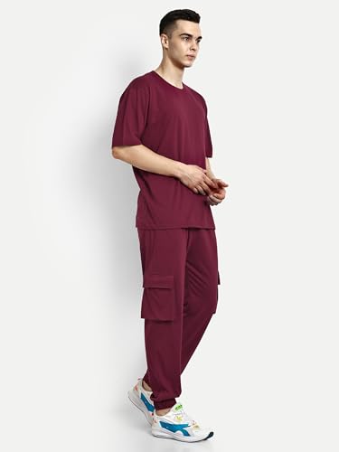 Image of Kraasa Summer Cotton Co-ord Set, Tshirt and Pant Set, Regular Fit Plus Sizes Tracksuit for Men's