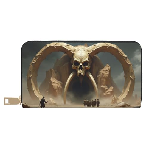 Wallet Women - Gothic Beige Skull Cave Print Leather Wallet for Women with Zipper, Cute Bifold Long Ladies Wallets