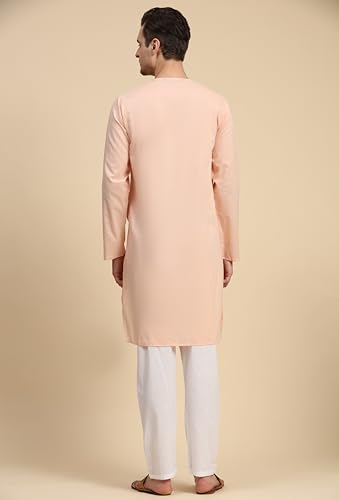 Image of SKAVIJ Men's Pure Cotton Solid Kurta Pajama Set Round Neck Casual Yoga Dress