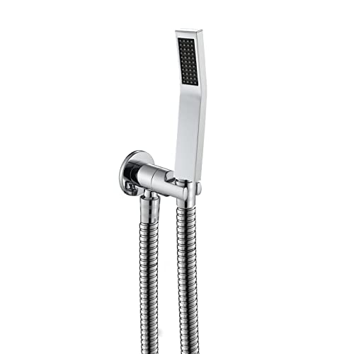 FLUXGOONE Cabezal de Ducha de Mano de latón, Kit de Cabezal de Ducha Cuadrado de Alta presión con Conector de Pared y Juego de Manguera, para Sistema de Ducha de baño contemporáneo, Cromado