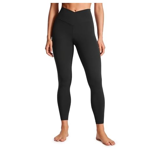 CRZ YOGA Womens Butterluxe Cross Waist Workout Leggings 25 Inches - V Crossover High Waisted Gym Yoga Black Medium
