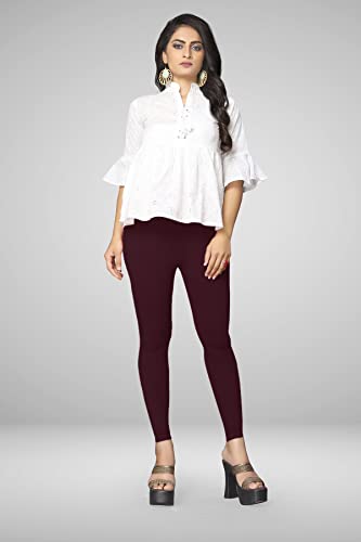 Image of Women's Cotton Skinny Leggings with Ankle Length Solid Pattern Mid Rise and Elastic Closure | Cotton Skinny Leggings for Womens
